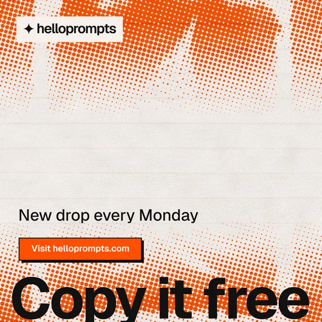 Instagram post for HelloPrompts: "See the prompt. Steal the taste." Brutalist style, oversized layout, light palette in orange, brown.