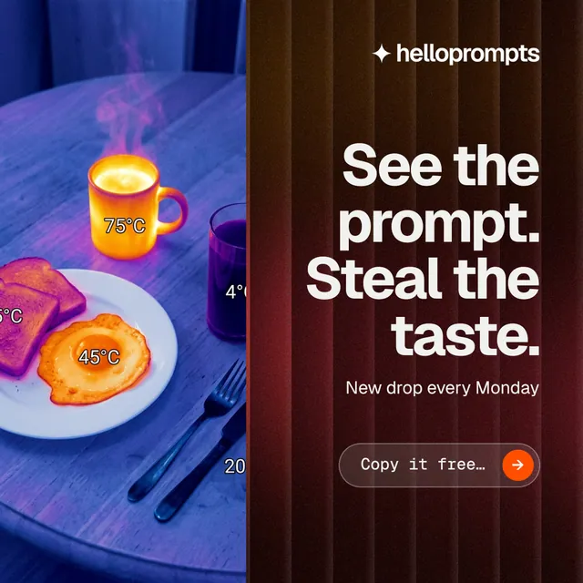Instagram post for HelloPrompts: "See the prompt. Steal the taste." Agentic glass style, right layout, dark palette in red, black, blue.