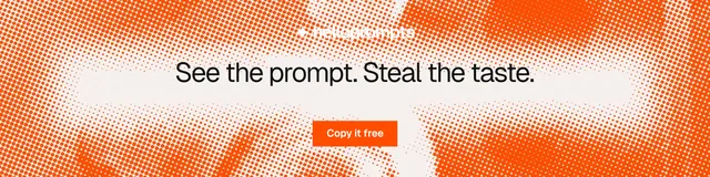 LinkedIn banner for HelloPrompts: "See the prompt. Steal the taste." Swiss style, centred layout, light palette in orange, white.