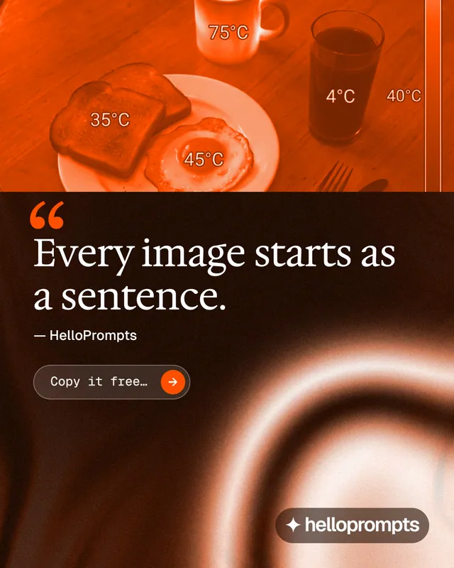 Instagram portrait post for HelloPrompts: "Taste, written down." Agentic glass style, quote layout, dark palette in black, orange, brown.