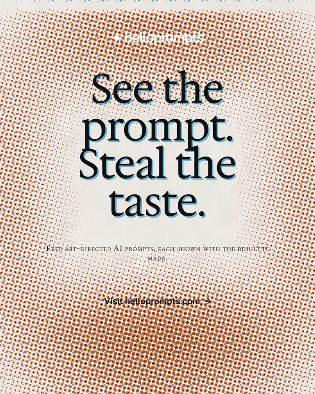 Instagram portrait post for HelloPrompts: "See the prompt. Steal the taste." Swiss style, smallcaps layout, light palette in orange.