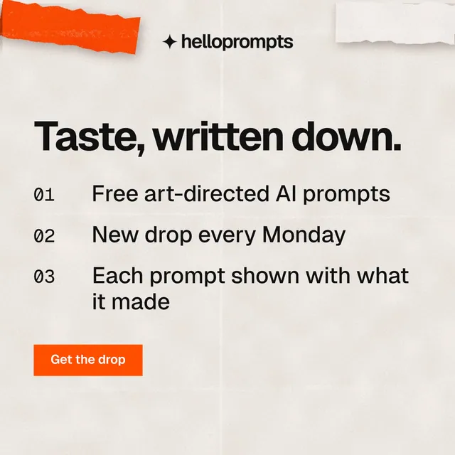 Instagram post for HelloPrompts: "Taste, written down." Swiss style, numbered layout, light palette in orange.