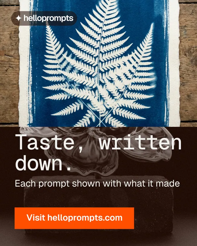 Instagram portrait post for HelloPrompts: "Taste, written down." Swiss style, skeleton layout, dark palette in orange, grey, blue.