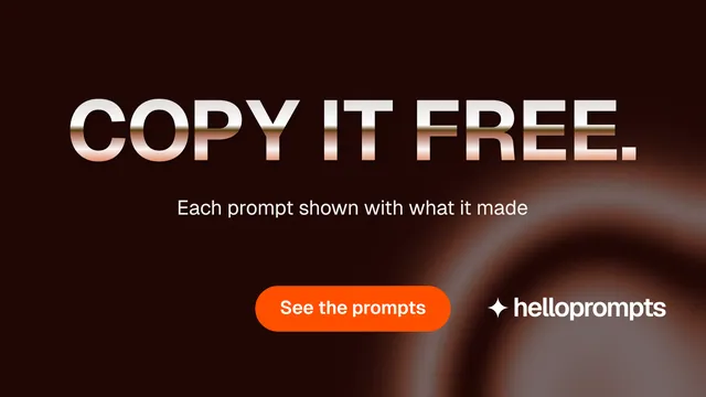 Landscape graphic for HelloPrompts: "Copy it free." Y2K style, centred layout, dark palette in black, red.