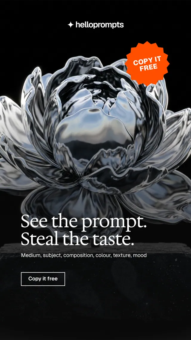 Instagram story for HelloPrompts: "See the prompt. Steal the taste." Editorial style, sticker layout, dark palette in black, grey.