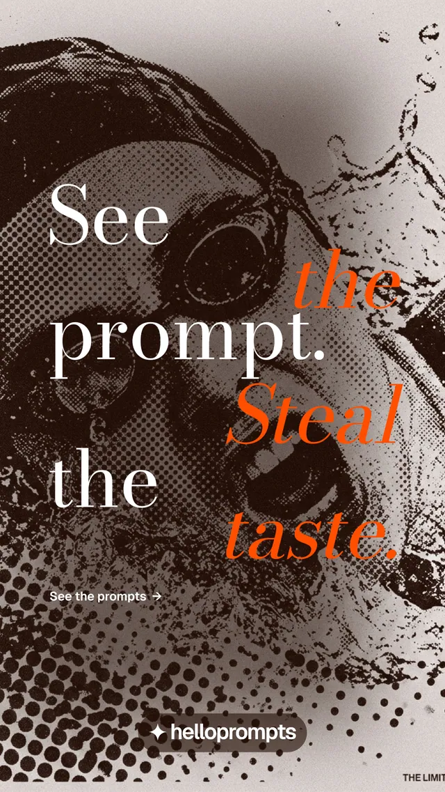 Instagram story for HelloPrompts: "See the prompt. Steal the taste." Minimal luxury style, stacked layout, dark palette in orange, grey, white.