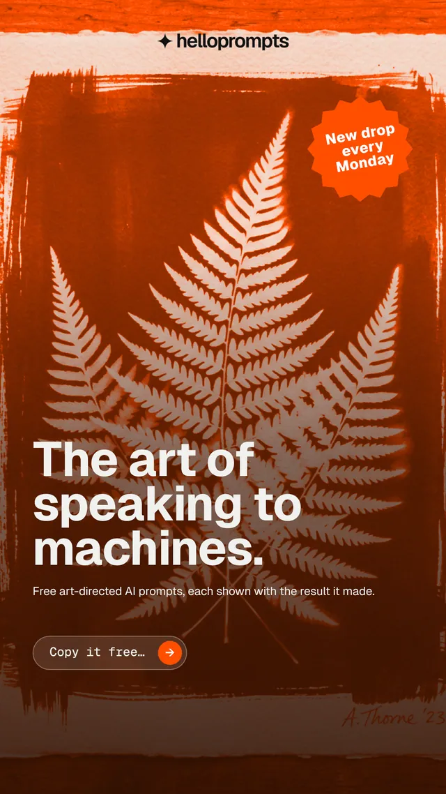 Instagram story for HelloPrompts: "The art of speaking to machines." Agentic glass style, sticker layout, dark palette in orange, brown.