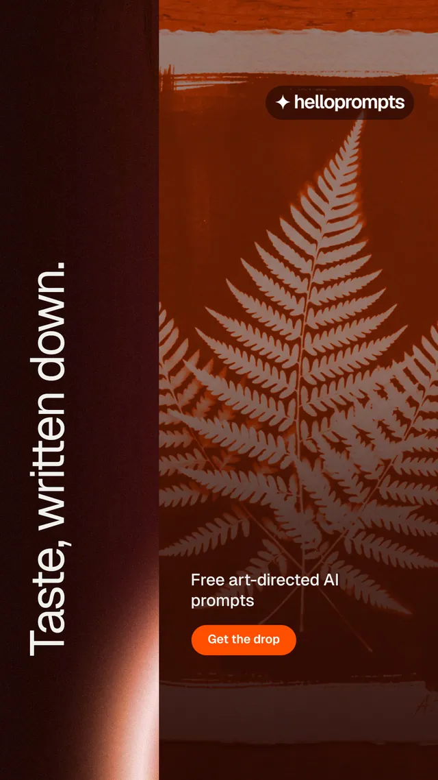 Instagram story for HelloPrompts: "Taste, written down." Y2K style, vertical layout, dark palette in black, red, orange.
