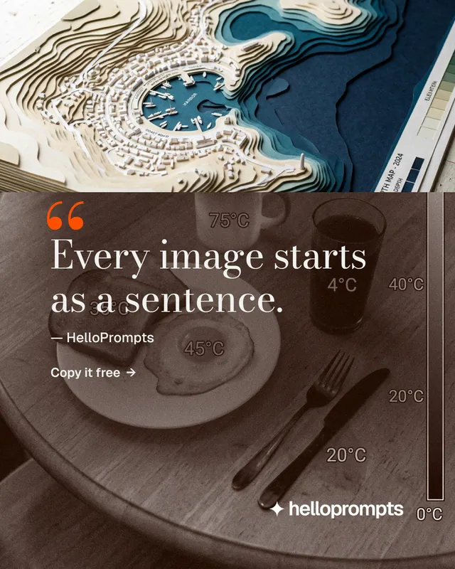 Instagram portrait post for HelloPrompts: "Say it like an art director." Minimal luxury style, quote layout, dark palette in grey, black, orange.