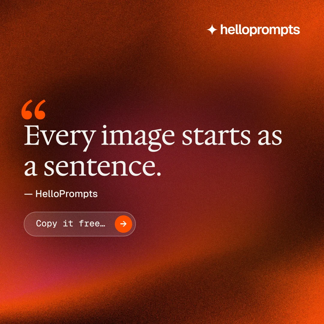 Instagram post for HelloPrompts: "The sentence behind the image." Agentic glass style, quote layout, dark palette in red.