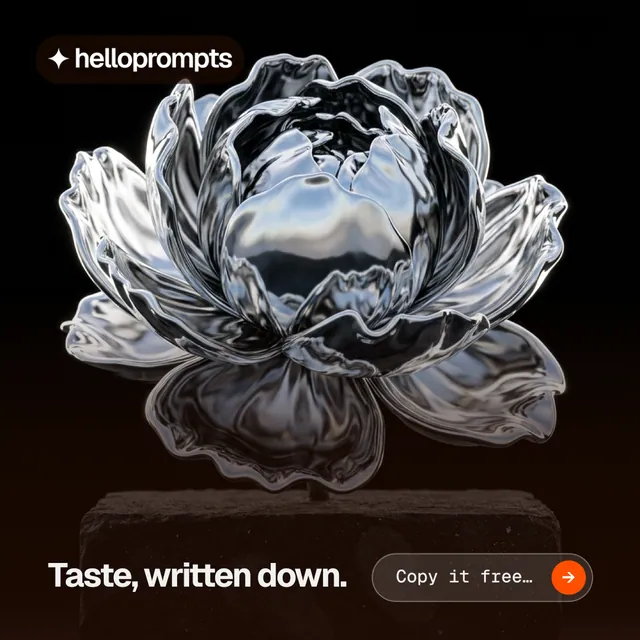 Instagram post for HelloPrompts: "Taste, written down." Agentic glass style, image led layout, dark palette in black, grey.