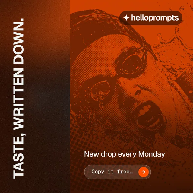 Instagram post for HelloPrompts: "Taste, written down." Agentic glass style, vertical layout, dark palette in orange, black, brown.