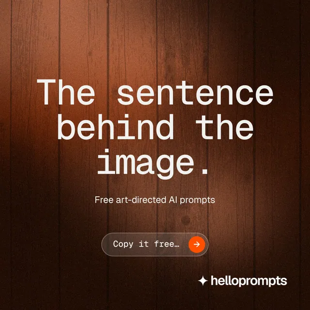 Instagram post for HelloPrompts: "The sentence behind the image." Agentic glass style, centred layout, dark palette in black, orange, brown.