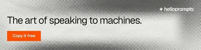 LinkedIn banner for HelloPrompts: "The art of speaking to machines." Swiss style, skeleton layout, light palette in grey, white.