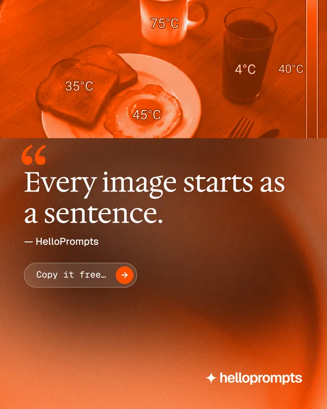 Instagram portrait post for HelloPrompts: "Copy it free." Agentic glass style, quote layout, dark palette in orange, brown.