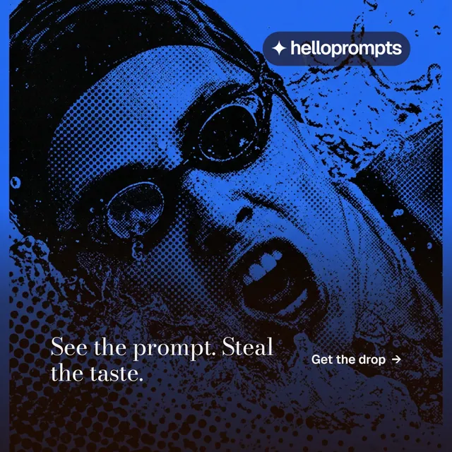 Instagram post for HelloPrompts: "See the prompt. Steal the taste." Minimal luxury style, image led layout, dark palette in blue, black.