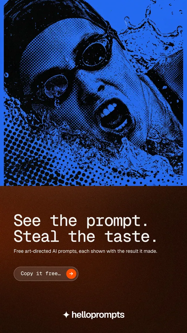 Instagram story for HelloPrompts: "See the prompt. Steal the taste." Agentic glass style, bottom layout, dark palette in orange, blue, black.
