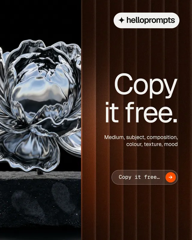 Instagram portrait post for HelloPrompts: "Copy it free." Agentic glass style, right layout, dark palette in black, orange, grey.