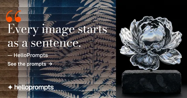 Social ad for HelloPrompts: "See the prompt. Steal the taste." Minimal luxury style, quote layout, dark palette in grey, black, blue.