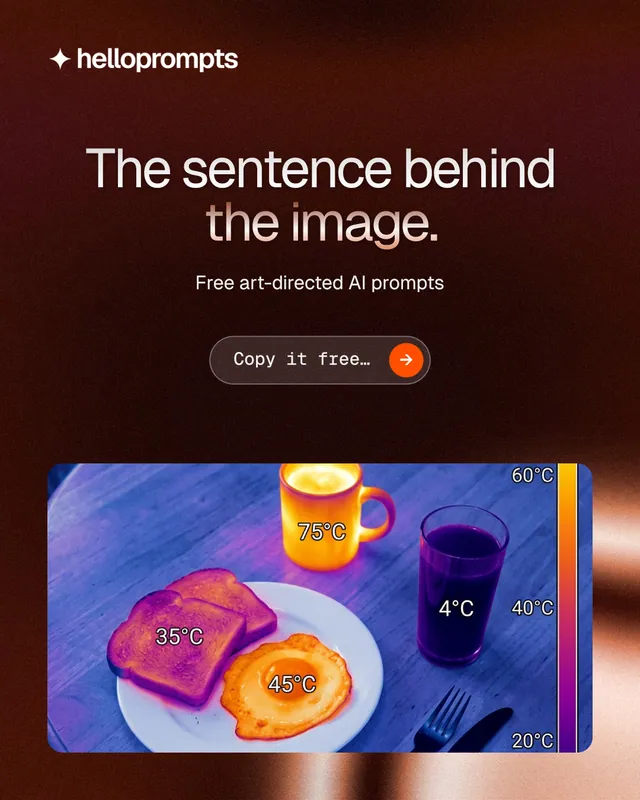Instagram portrait post for HelloPrompts: "The sentence behind the image." Agentic glass style, centred layout, dark palette in red, black, blue.