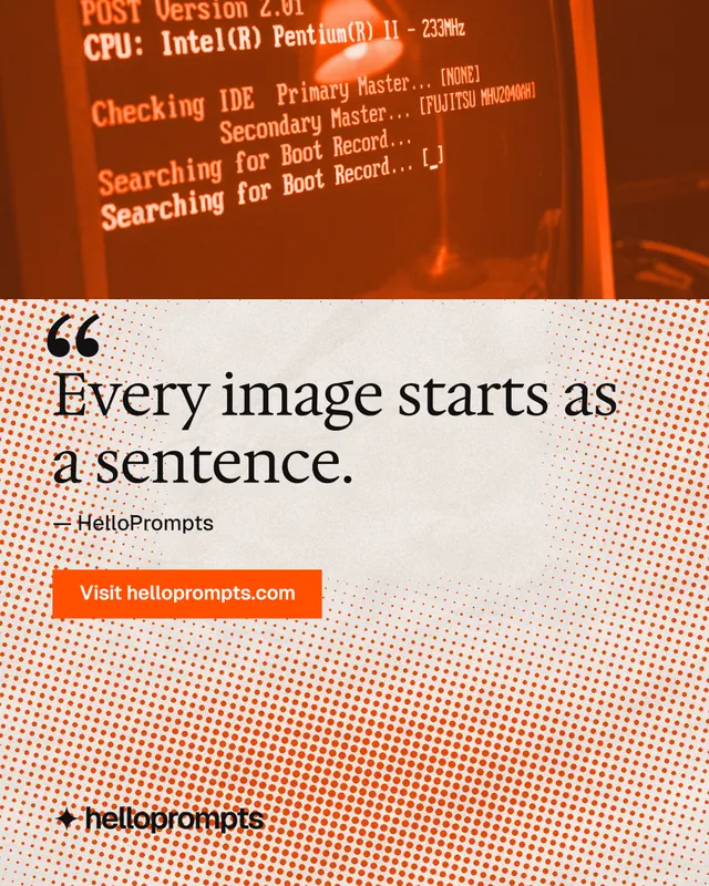 Instagram portrait post for HelloPrompts: "Say it like an art director." Swiss style, quote layout, light palette in orange.