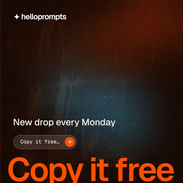 Instagram post for HelloPrompts: "The sentence behind the image." Agentic glass style, oversized layout, dark palette in black, orange.