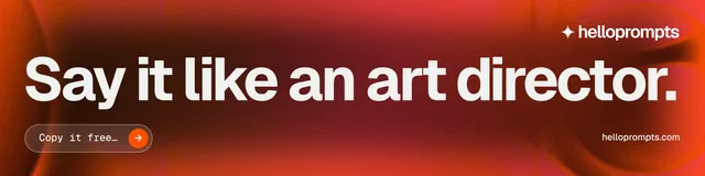 LinkedIn banner for HelloPrompts: "Say it like an art director." Agentic glass style, poster layout, dark palette in red.