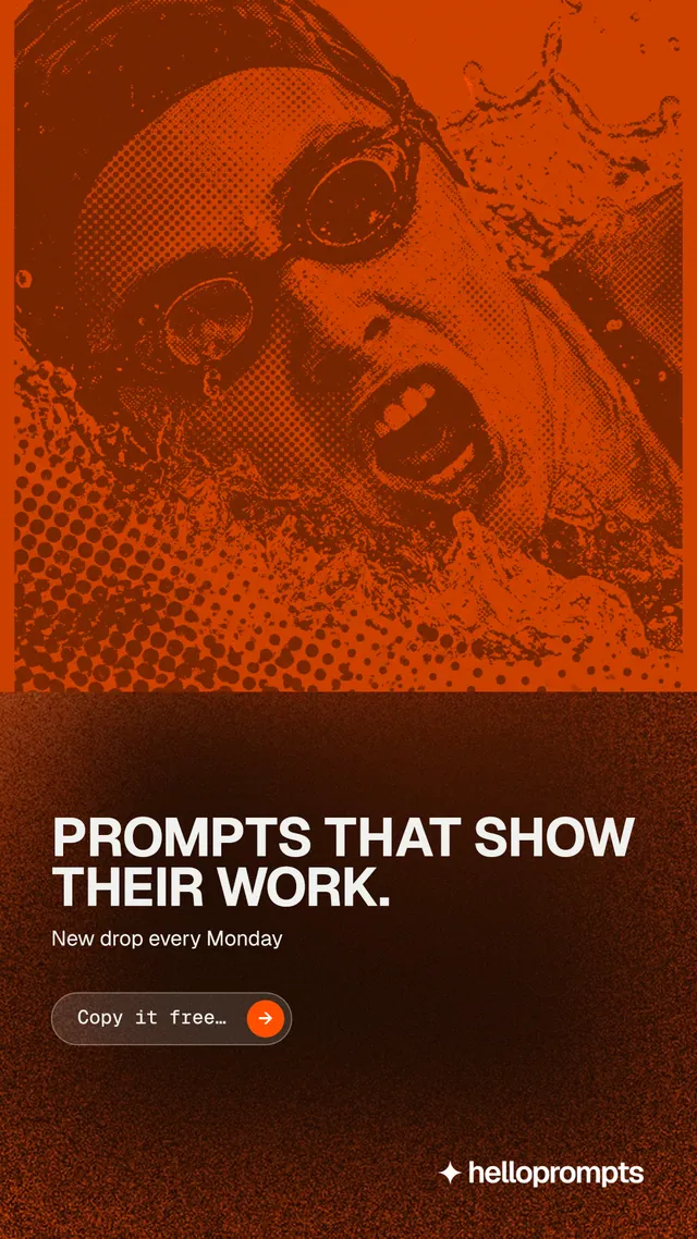 Instagram story for HelloPrompts: "Prompts that show their work." Agentic glass style, bottom layout, dark palette in black, orange.