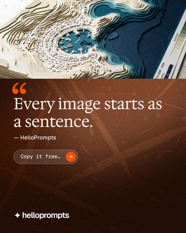 Instagram portrait post for HelloPrompts: "Say it like an art director." Agentic glass style, quote layout, dark palette in black, orange, white.
