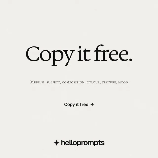 Instagram post for HelloPrompts: "Copy it free." Swiss style, smallcaps layout, light palette in white.