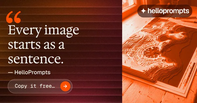 Social ad for HelloPrompts: "Copy it free." Agentic glass style, quote layout, dark palette in orange, red.