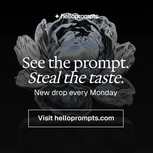 Instagram post for HelloPrompts: "See the prompt. Steal the taste." Editorial style, skeleton layout, dark palette in black, grey.