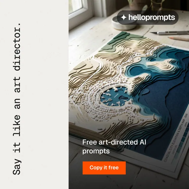Instagram post for HelloPrompts: "Say it like an art director." Swiss style, vertical layout, light palette in white, black, grey.