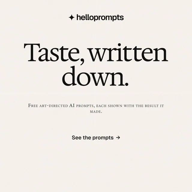 Instagram post for HelloPrompts: "Taste, written down." Swiss style, smallcaps layout, light palette in white.