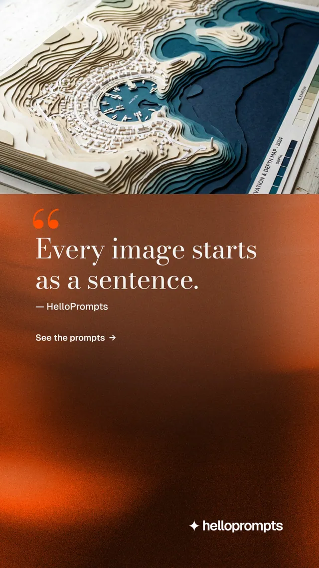 Instagram story for HelloPrompts: "Prompts that show their work." Minimal luxury style, quote layout, dark palette in red, orange, white.