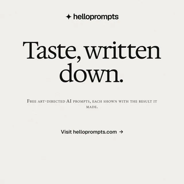 Instagram post for HelloPrompts: "Taste, written down." Swiss style, smallcaps layout, light palette in white, grey.