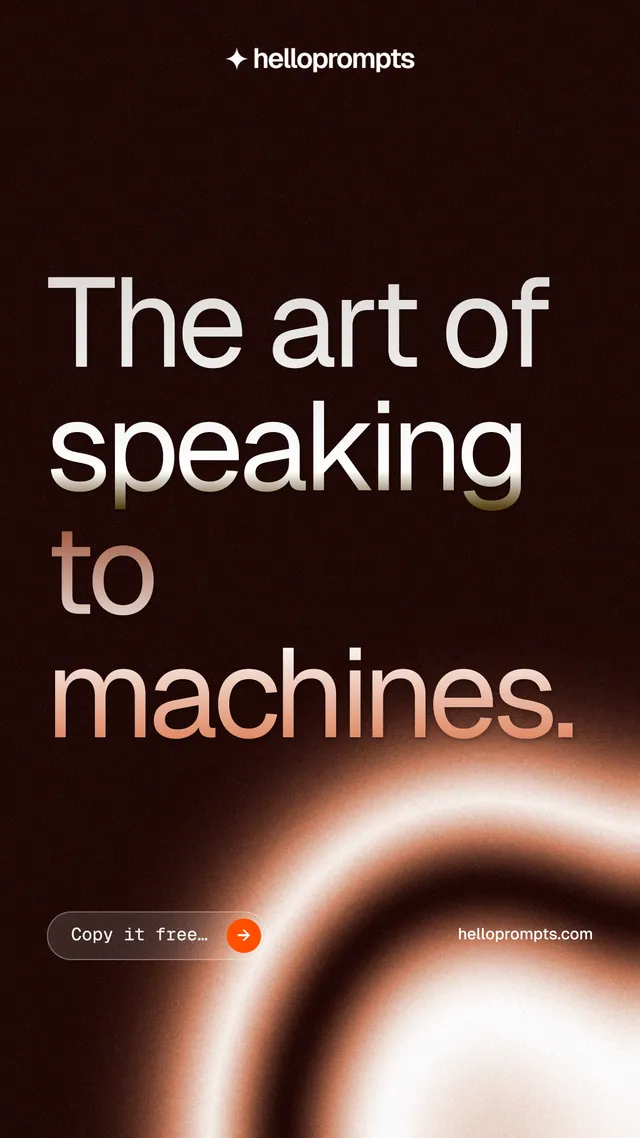 Instagram story for HelloPrompts: "The art of speaking to machines." Agentic glass style, poster layout, dark palette in black, red, orange.