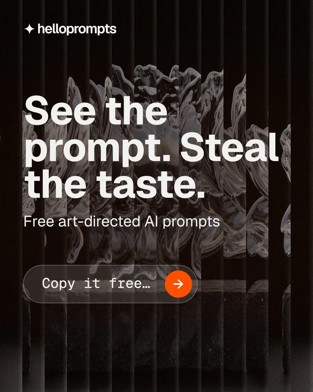 Instagram portrait post for HelloPrompts: "See the prompt. Steal the taste." Agentic glass style, skeleton layout, dark palette in black, grey.
