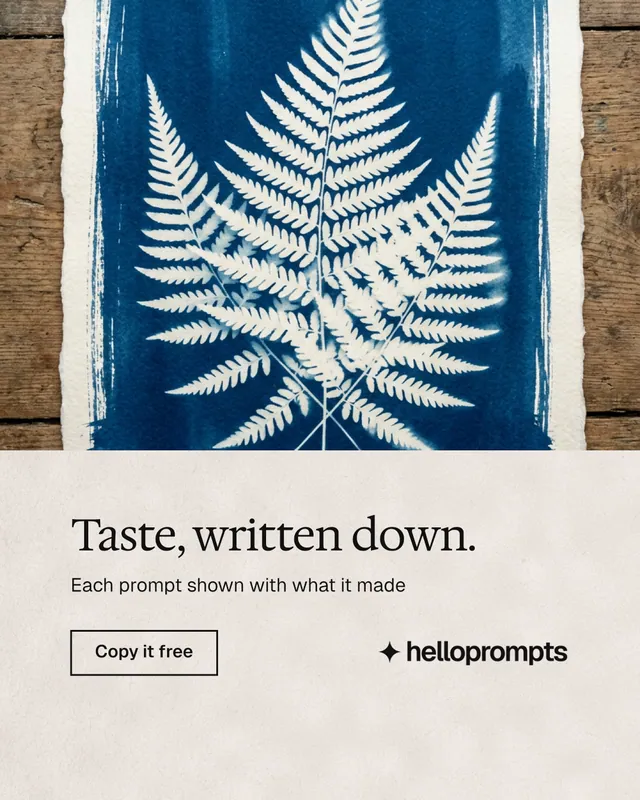 Instagram portrait post for HelloPrompts: "Taste, written down." Editorial style, bottom layout, light palette in orange, blue, grey.
