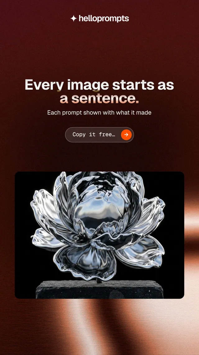 Instagram story for HelloPrompts: "Every image starts as a sentence." Agentic glass style, centred layout, dark palette in red, black, grey.
