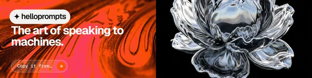 LinkedIn banner for HelloPrompts: "The art of speaking to machines." Agentic glass style, bottom layout, dark palette in red, black, grey.