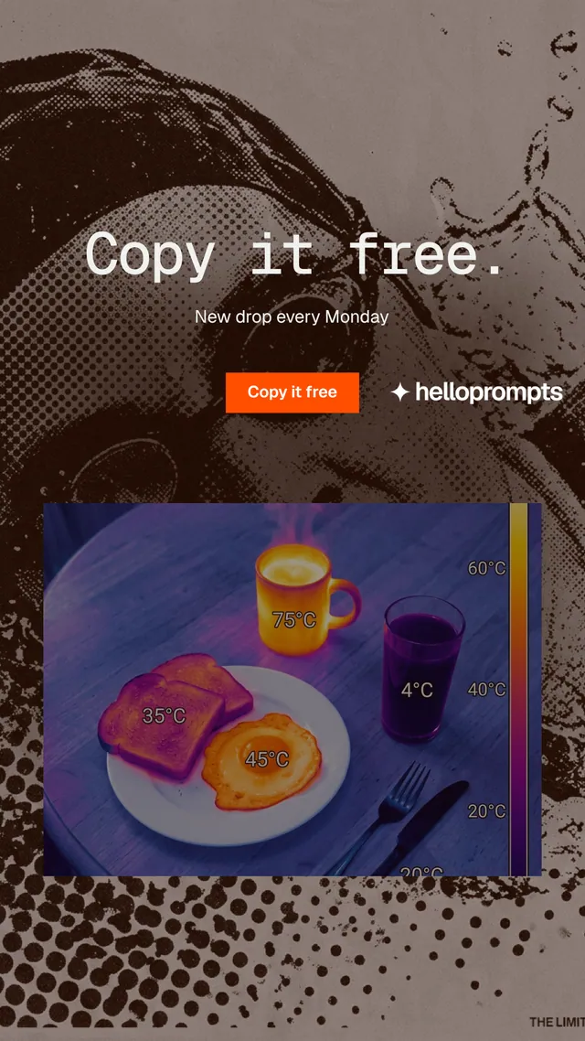 Instagram story for HelloPrompts: "Copy it free." Swiss style, centred layout, dark palette in red, grey, purple.
