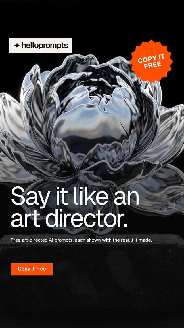 Instagram story for HelloPrompts: "Say it like an art director." Brutalist style, sticker layout, dark palette in grey, black.