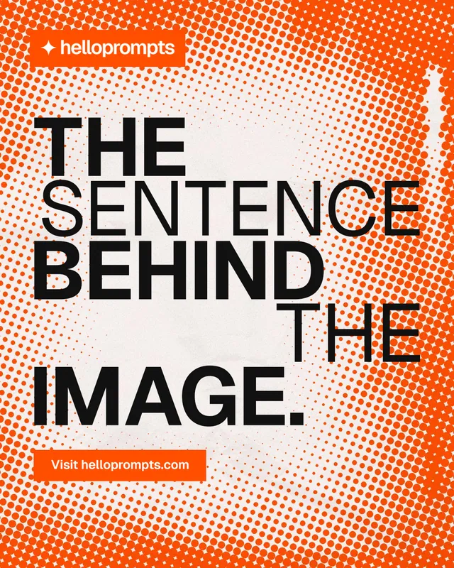 Instagram portrait post for HelloPrompts: "The sentence behind the image." Split block style, stacked layout, light palette in orange, white.