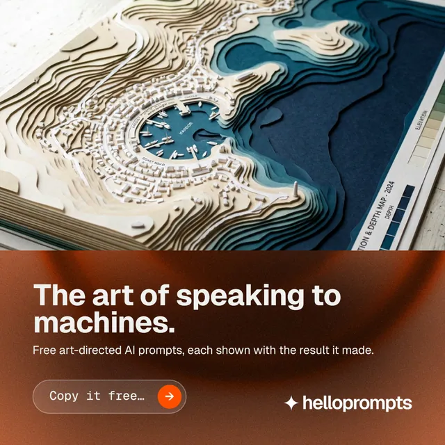 Instagram post for HelloPrompts: "The art of speaking to machines." Agentic glass style, bottom layout, dark palette in black, orange, grey.