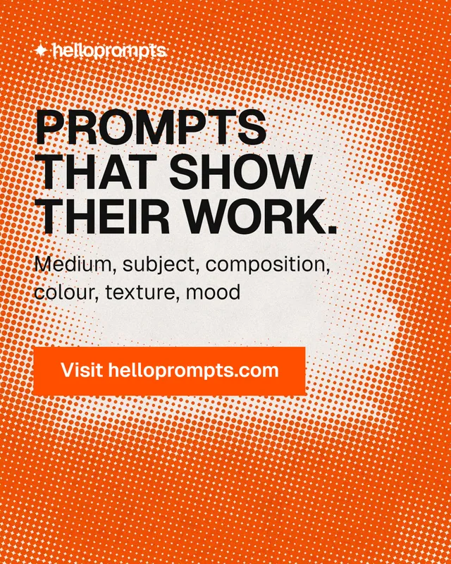 Instagram portrait post for HelloPrompts: "Prompts that show their work." Swiss style, skeleton layout, light palette in orange.