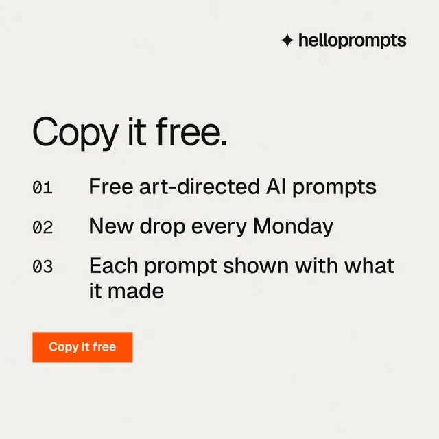 Instagram post for HelloPrompts: "Copy it free." Swiss style, numbered layout, light palette in white.