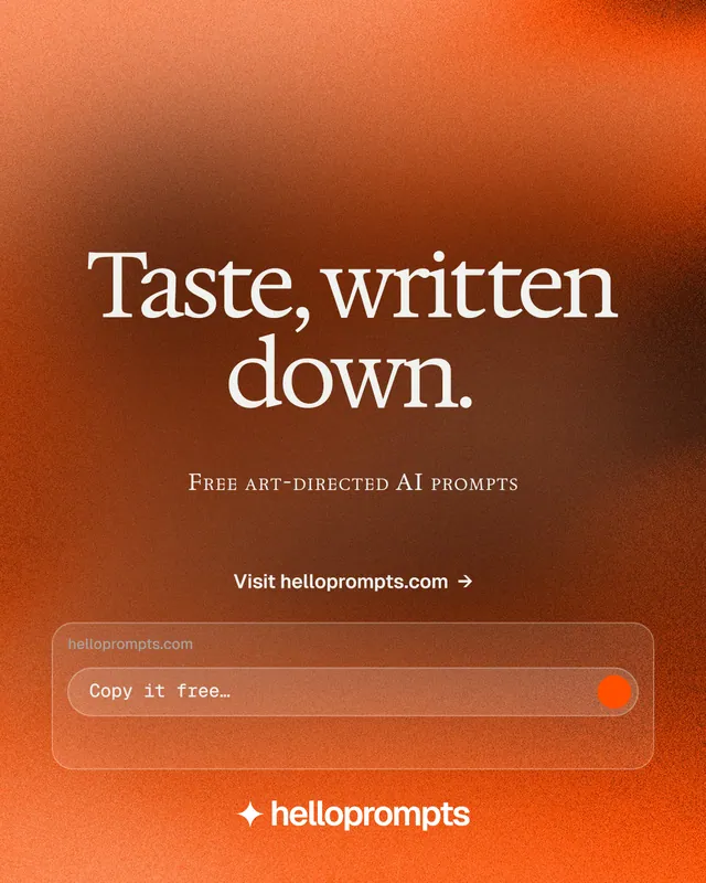 Instagram portrait post for HelloPrompts: "Taste, written down." Swiss style, smallcaps layout, dark palette in orange.