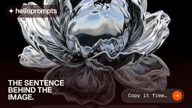 Landscape graphic for HelloPrompts: "The sentence behind the image." Agentic glass style, image led layout, dark palette in black, red, grey.