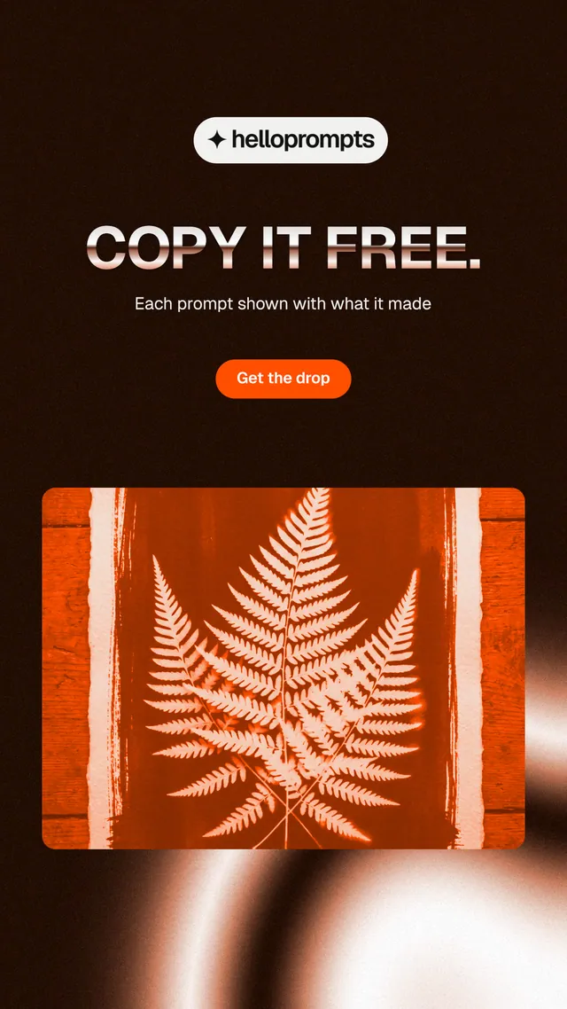 Instagram story for HelloPrompts: "Copy it free." Y2K style, centred layout, dark palette in black, orange.